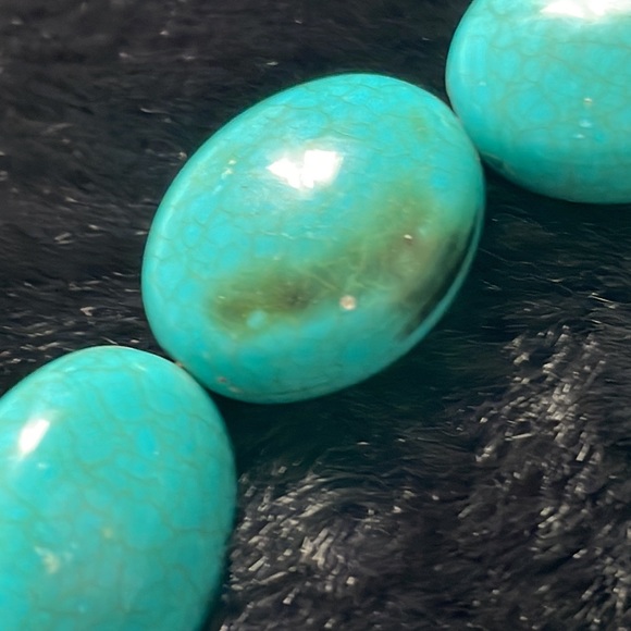 Chunky Faux Turquoise Two Strand Beaded Necklace w/ Light Vein Effect - Picture 6 of 6